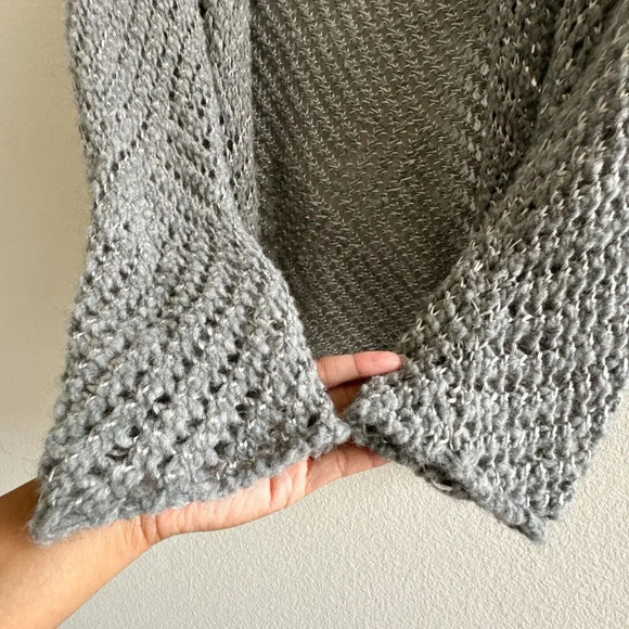 Eileen Fisher Large Alpaca Wool Blend Grey Open Stitch Ash Sweater Cardigan - Picture 6 of 10